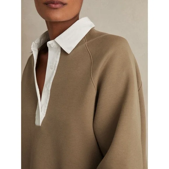 REISS Gaia Camel Tan Interlock Contrast Collar Sweater Top Womens M - Picture 3 of 14